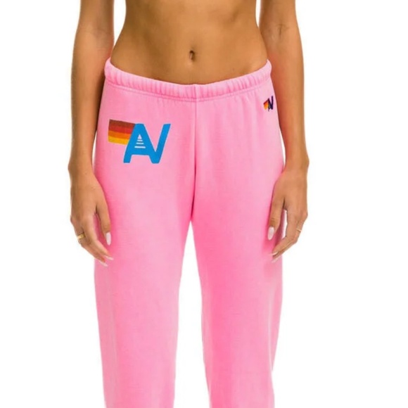 Aviator Nation Pants - Aviator Nation Logo Sweatpants - NEON PINK